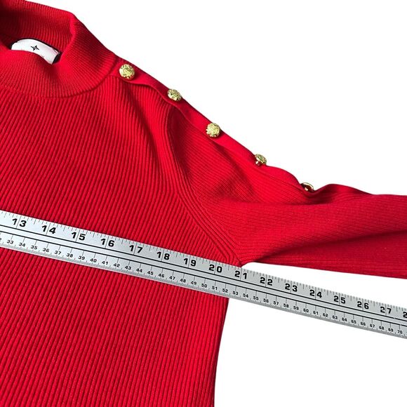 Tuckernuck Monroe Sweater Women's Small Red Mock Neck Bell Sleeve Relaxed Button - Picture 8 of 10
